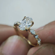 oval cut Engagement Ring 2.00 CT Oval with Side Round & Marquise Stones in 14K Solid Gold, IGI - SGL Certified, Wedding Ring for Women